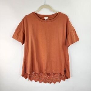 Anthropologie Tiny Eyelet Top Women's S Orange Pullover Boho Eyelet